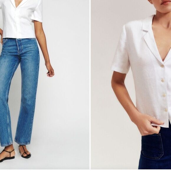 Reformation Short Sleeve Linen Button-Up Shirt XL NEW $148 - Picture 3 of 6